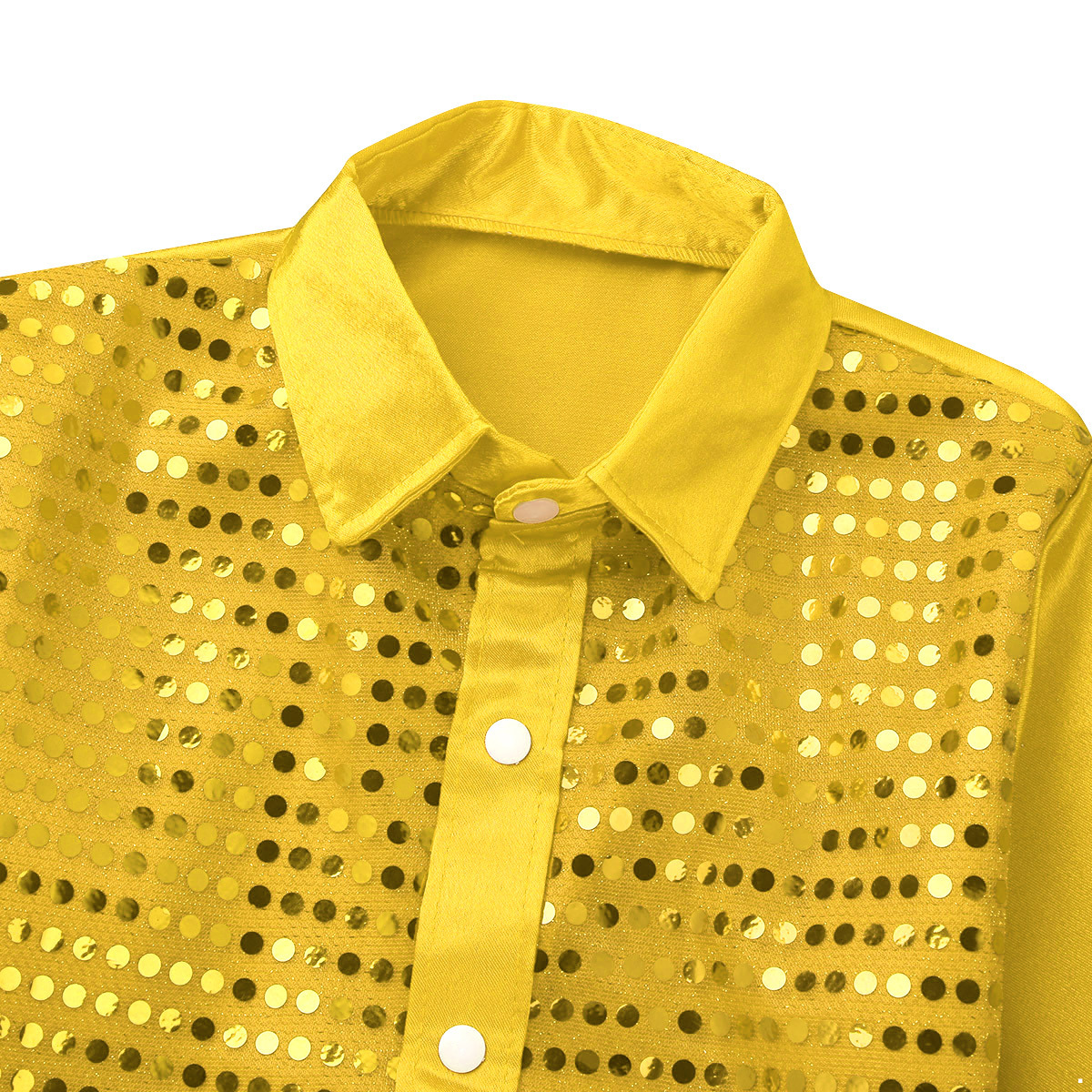 YEAHDOR Kids Boys Sparkly Sequins Lapel Collar Shirt Long Sleeve Tops for Jazz Latin Dance Performance Gold 110 - image 3 of 6