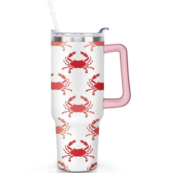 40 oz Crab Tumbler with Handle Flip Straw Lid Travel Crab Tumblers with Lids Straws Double Wall Vacuum Insulated Leak Proof Stainless Steel Cup Travel Must Haves Gifts for Men Women