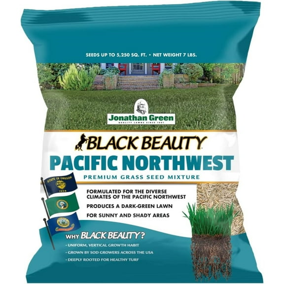 Jonathan Green 10366 Black Beauty Pacific Northwest Grass Seed Mixture Made for Washington, Oregon, and Idaho - Cool Season Lawn Seed 7 lb