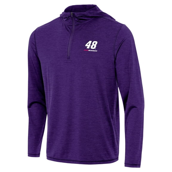 Men's Antigua  Heather Purple Alex Bowman Tidy Quarter-Zip Hoodie