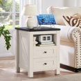 thumbnail image 5 of Nightstand with Charging Station and USB Port, Farmhouse Side End Table with 2 Drawers and Open Shelf, Wood Rustic Sofa Table, Bedside Cabinet for Bedroom, Living Room, Closet, Office (White), 5 of 15