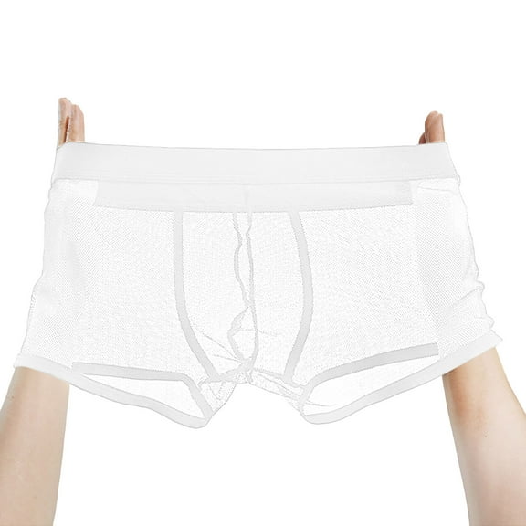 EchfiProm Underwear Mens Boxer Briefs Mesh White See Through M Underpants