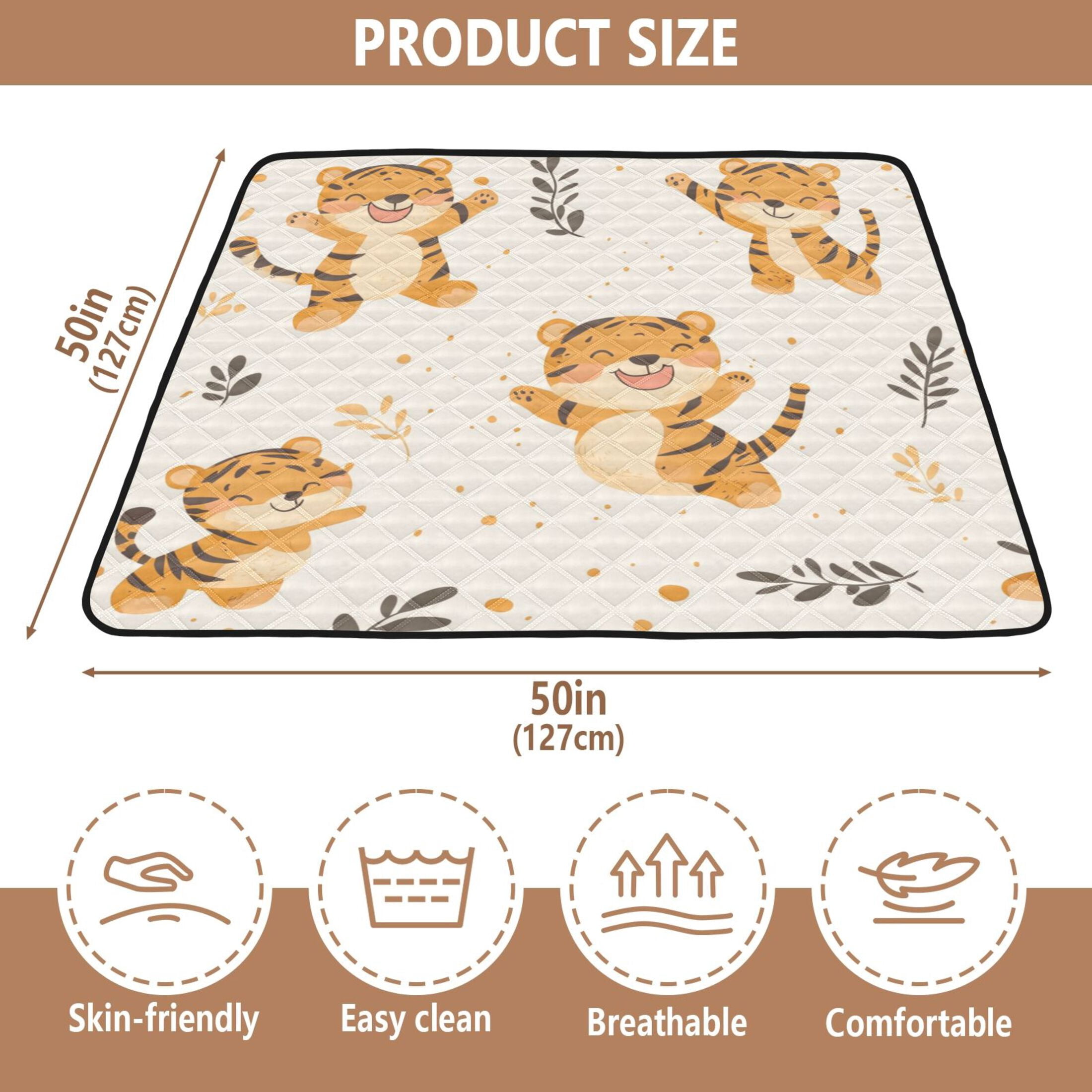 WOBOGO Cute Smile Jumping Tiger Baby Playmats Extra Large Waterproof Rollable Activity Pads for Toddlers 50×50inch
