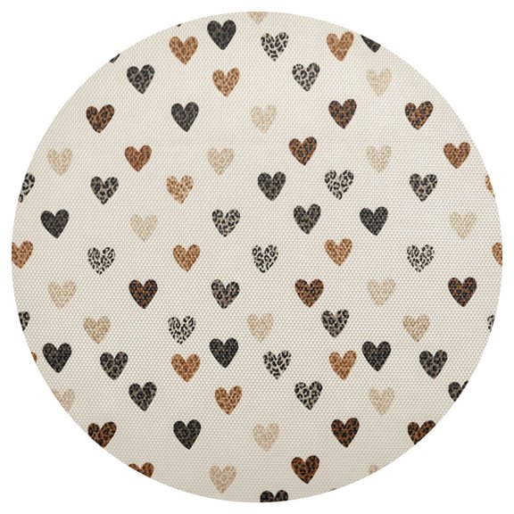 Leopard Print Heart Round Placemats Set of 6 Woven Non-Slip Washable Heat Resistant Table Mats 15.4 Inch for Kitchen Dining Decor