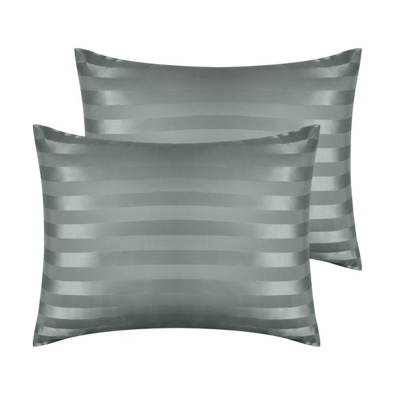 REGALWOVEN Satin Pillow Cases Set of 2 for Hair and Skin, Cooling Pillow Covers with Envelope Closure Dark Gray Standard