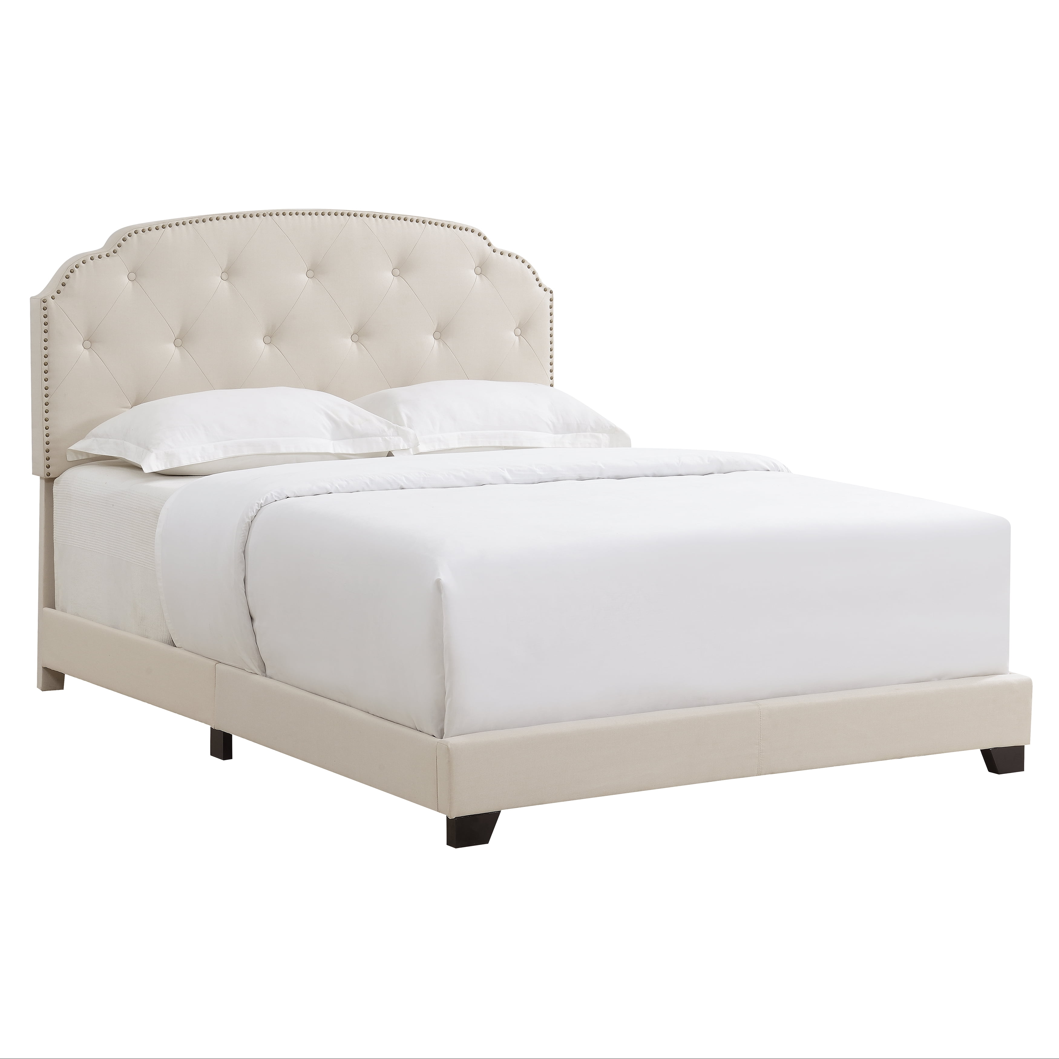 Home Meridian Tufted Nailhead Trimmed King Bed in Linen Beige
