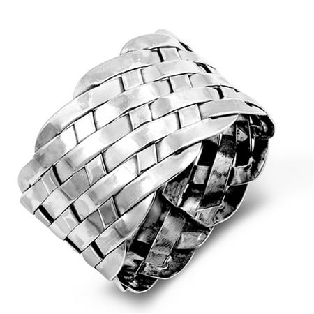 - Wide Weave Basket Knot Cocktail Mesh Ring .925 Sterling Silver Band Size 7