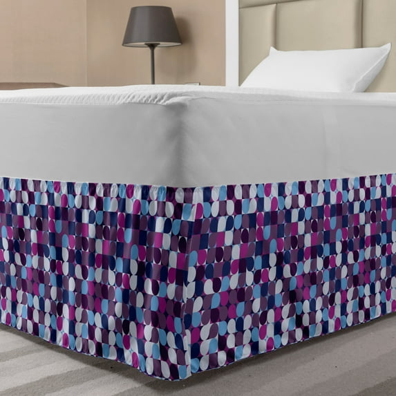 Geometric Bed Skirt, Abstract Circle Shaped inside Square Frames Mosaic Modern Lattice Creative Art, Elastic Bedskirt Dust Ruffle Wrap Around for Bedding Decor, 4 Sizes, Multicolor, by Ambesonne