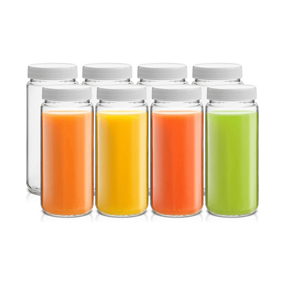 8PCS Reusable Bottles 16Oz Glass Bottles with Cap with Lids and Jars