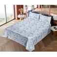 thumbnail image 4 of Ambesonne Nature Fitted & Flat Sheet with Shams 4 Pcs Set, Icy Roses Pattern Stripes, Calking, Pale Sky Blue Lavender, 4 of 5
