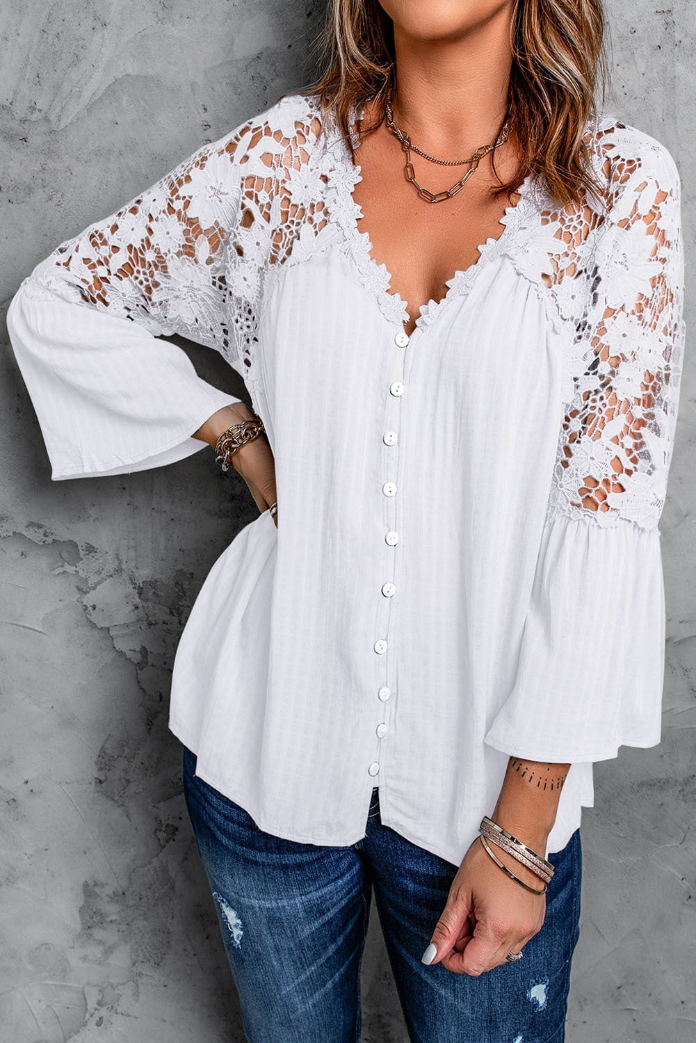 Boho Lace Long Sleeve Blouse