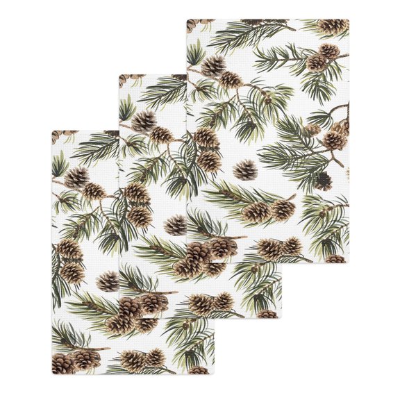 Sage Green Christmas Kitchen Dish Towels for Drying Dishes Set of 3, Pine Cones Xmas Botanical Waffle Weave Microfiber Hand Tea Bathroom Towels Quick Dry & Absorbent Towel 15.7x23.6