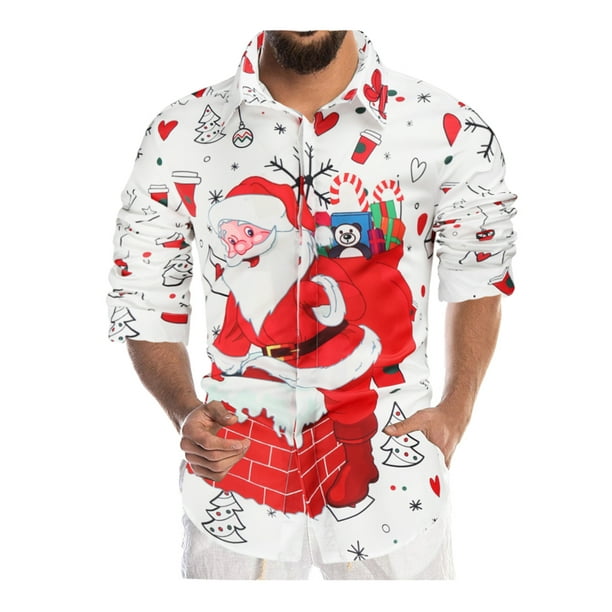 Men's Christmas Hawaiian Shirt 3D Color Digital Pattern Button Long