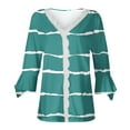 thumbnail image 4 of Dyegold Blouses For Women Dressy Casual 3/4 Flare Sleeve Lace Trim V Neck Floral Print Vintage Tunic Tops Loose Fit Shirts, 4 of 5
