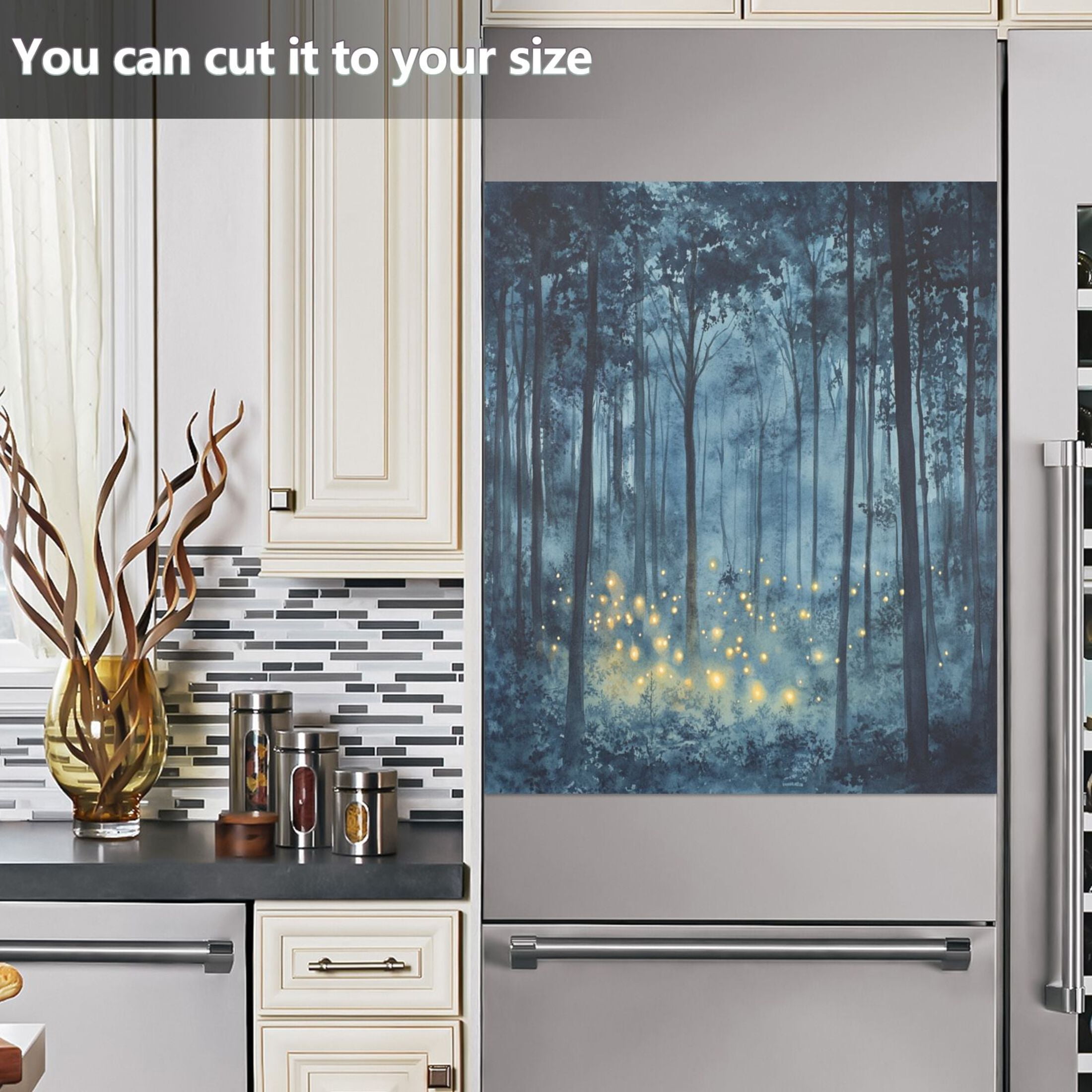 Dishwasher Magnetic Sticker 23x26 Inch Refrigerator Magnetic Sticker Washing Machine Magnetic Sticker Kitchen Panel Magnetic Sticker Home Decor Blue Firefly Forest