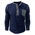 thumbnail image 3 of Camisetas Henley de Larga Raglán para Hombre, Informales, Ajustadas y A . Azul Real S, 3 of 6