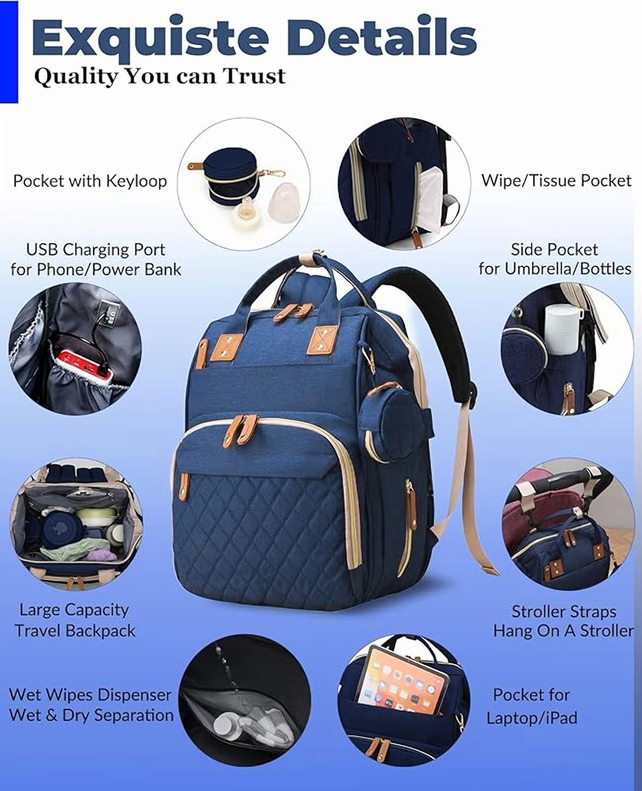 Diaper Bag with Changing Station, Waterproof 3 in 1 Baby Diaper Backpack with Foldable Changing Pad, Large Travel Back Pack for Baby Girl Boy, Baby essentials