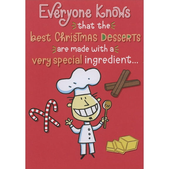 Designer Greetings Chef Holding Gold Spoon: Dessert Made with Special Ingredient 3D Spring Activated Pop Out Funny Christmas Card