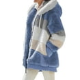 thumbnail image 3 of Womens Winter Fuzzy Fleece Jacket Hooded Color Block Patchwork Coats Outerwear with Pockets Blue XXL, 3 of 9