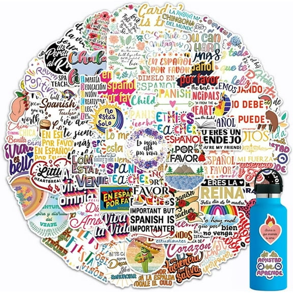 104pcs Spanish Inspirational Stickers Pack for Students/Teachers，Spanish Sticker for Classroom Decorations，Positive
