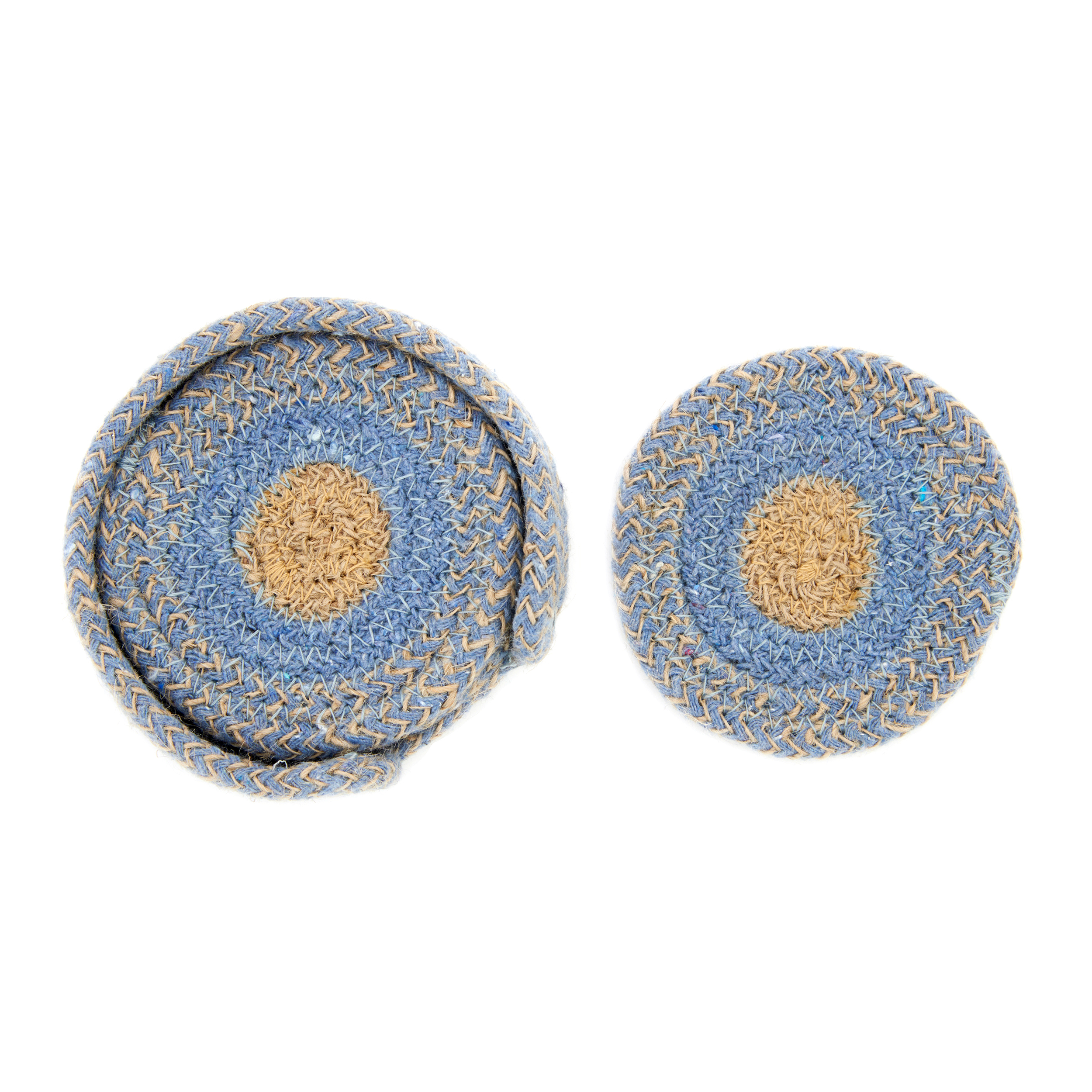 Kamenstein 4 Piece Jute & Cotton Coaster Set with Holder, Blue