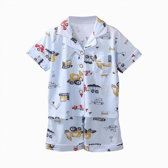 NIEWTR Children 2PC Loungewear Set Toddler Short Sleeve Round Neck Tee with Stretchy Shorts Breathable Pajamas for 2T 3T 4T 5T(A-Blue,2-3 Years)