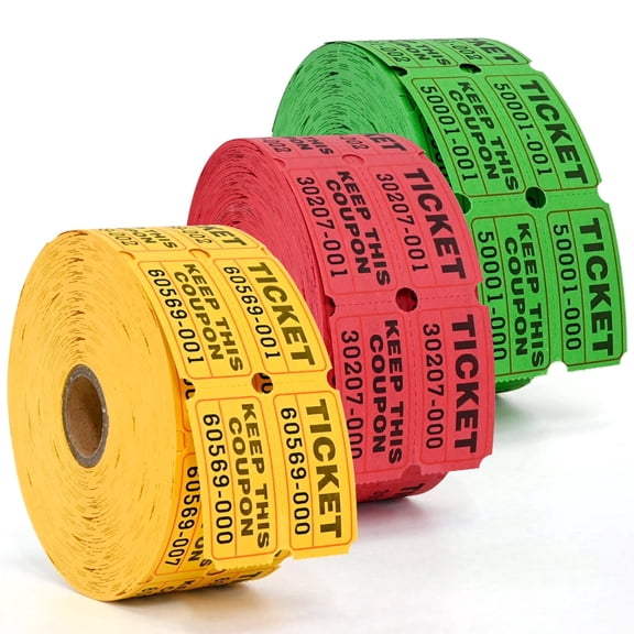 L LIKED 3000 Assorted Raffle Tickets Double Roll,Consecutively Numbered,50/50 Raffle Tickets for Event,Party,Prize,Drawing(Red,Green,Yellow)