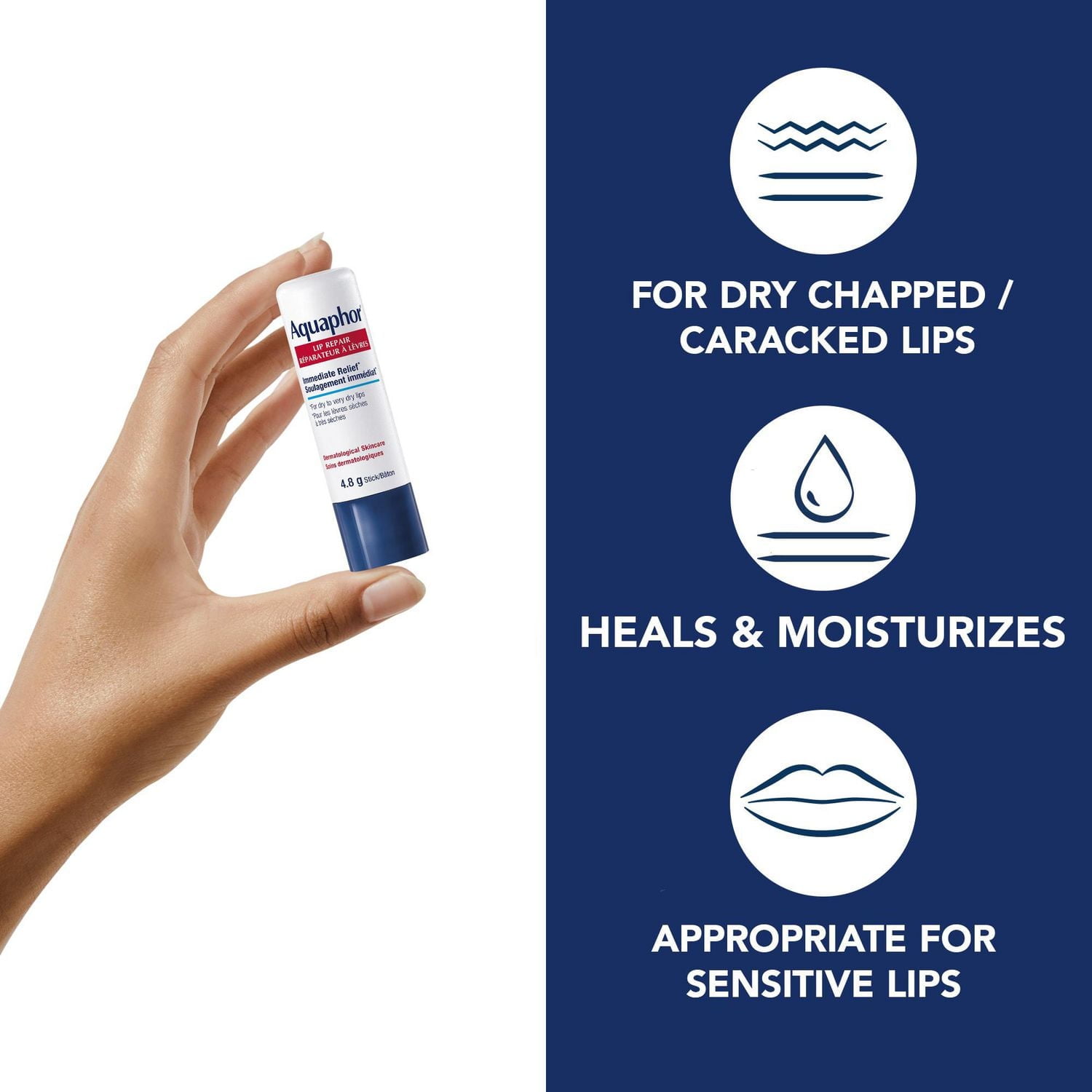 Aquaphor Lip Repair Lip Balm Stick for Dry, Chapped and Cracked Lips, 4.8g stick