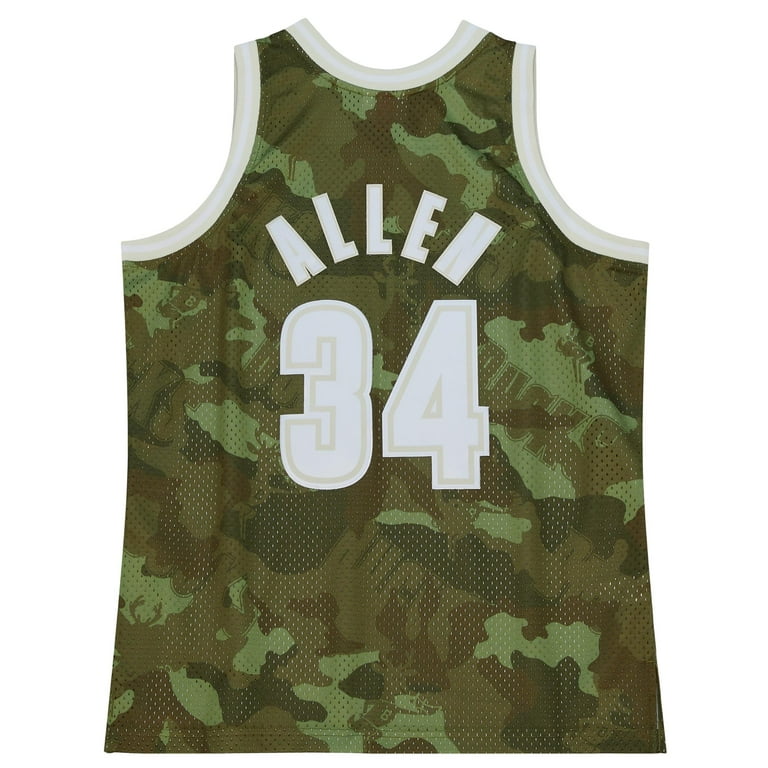 Men s Mitchell Ness Ray Allen Camo Milwaukee Bucks Hardwood Classics 2000 01 Ghost Green Swingman Jersey Walmart