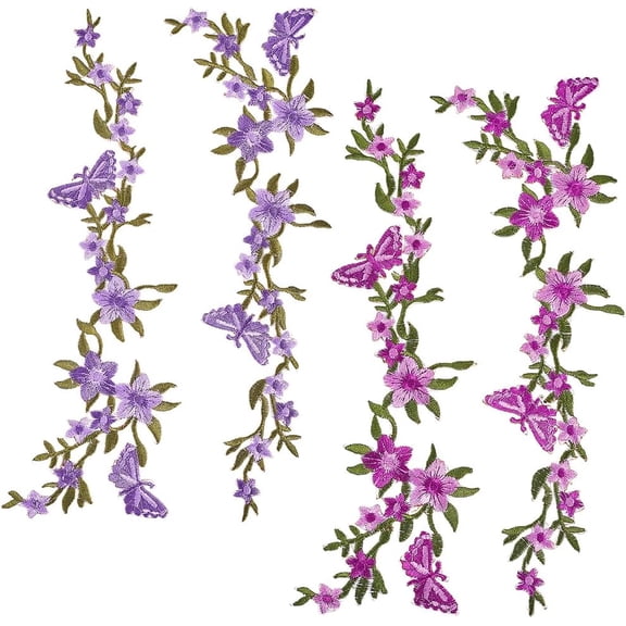 1 Box 2 Pairs Flower Butterfly Iron On Patches Plum Blossom Embroidered Sew on Applique Bouquet Boho Floral Sewing Fabric Patch for Clothes Bags Dress Jackets Jeans Repair Repair Decals