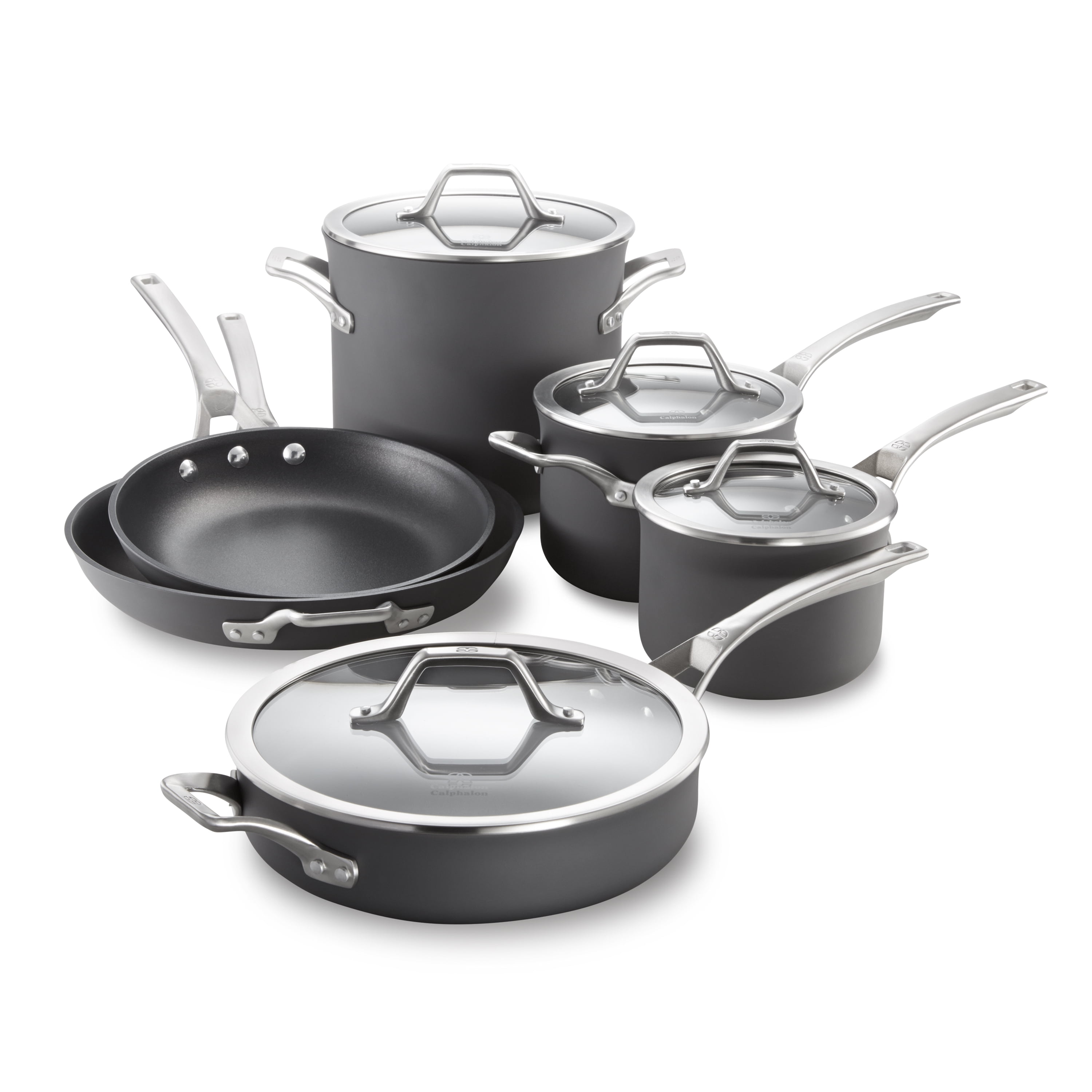 Calphalon Classic Nonstick 14 Piece Pots and Pans Cookware Set With BPA free No-Boil-Over Inserts Stay Cool Metal Handles Glass Lids