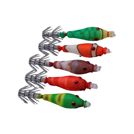 5Pcs Fishing Squid Jigs Soft Fishing Lures Luminously Wood Shrimp Lures