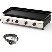 4 Burner Flat Top Grill, 30 Inch Stainless Steel Tabletop Portable Propane Griddle, 40,000 BTU BBQ Gas Griddle Camping Grill for Outdoor BBQ