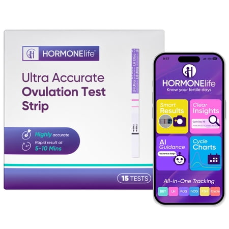 HORMONElife Semi-Quantitative Ovulation Test Strips, LH Fertility Tracking Kit with Color Reference, 15 Count