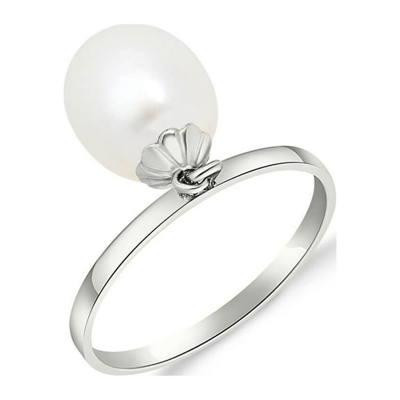 Galaxy Gold Size 10.0 14K Solid White Gold Ring with Dangling Natural Pearl