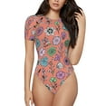 thumbnail image 2 of Goofa Color Flowers Printed Women Rash Guard Short Sleeve,Tummy control Swimsuit Surfing Swimsuit Bathing Suit One Piece Swimsuit UPF 50-XX-Large, 2 of 9