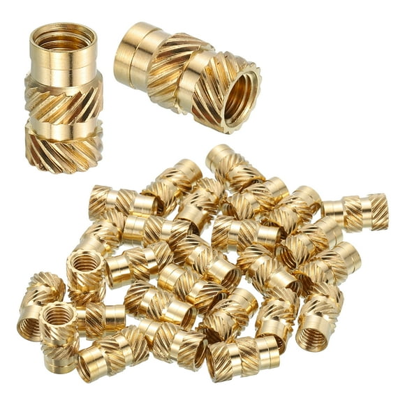 Uxcell Heat Set Threaded Inserts, 28 Pcs M5 x 12mm L x 7mm OD Pure Brass Metric Knurled Nuts Female Threaded Inserts Embedment Nut for 3D Printing Components and Plastic Materials