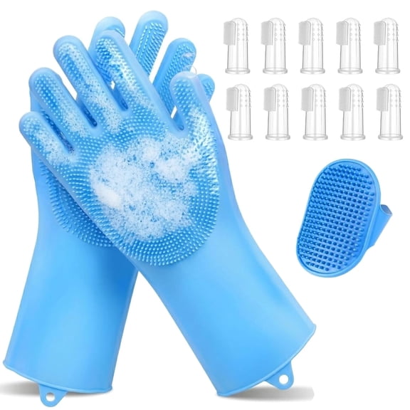 Dog Washing Gloves & Dog Toothbrush, Bath Brush for Dogs and Cats, 13 Pcs