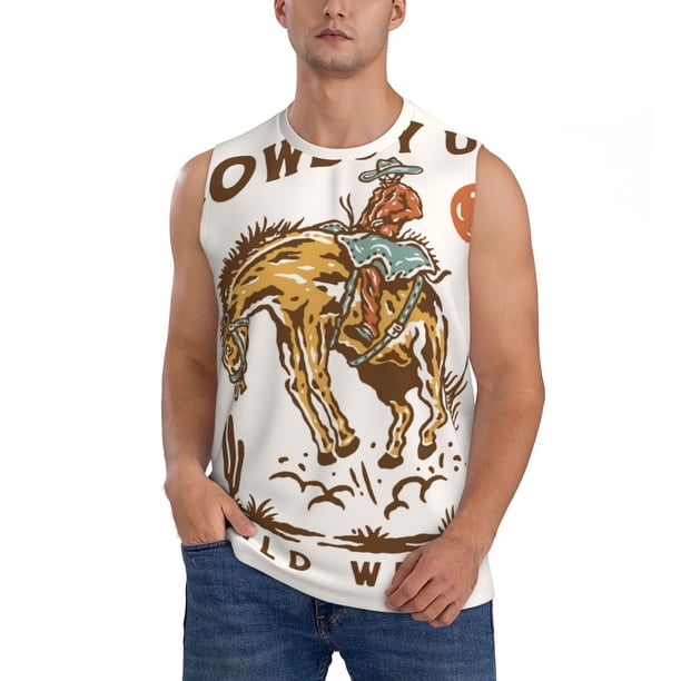 Fotbe Cowboy Up Vintage Wild West Men's Camiseta sin Mangas Estampada para Hombres, Playera Casual para Gimnasio, Entrenamiento, Playa-Medium