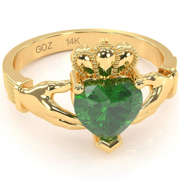 Claddagh Lab-Created Emerald Ring In Solid 14k Yellow Gold