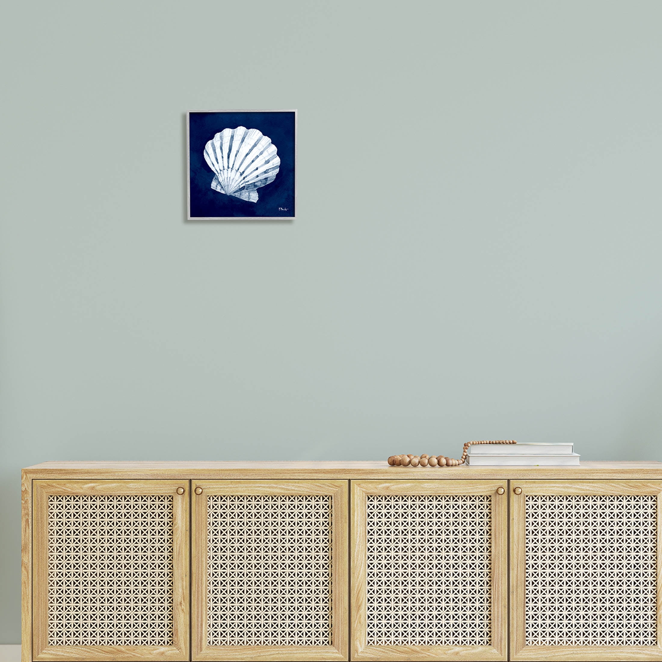 Stupell Industries Cyanotype Shells Traditional Scallop Graphic Art Gray Framed Art Print Wall Art, Design by Paul Brent