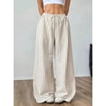 thumbnail image 6 of Women Drawstring Striped Pants Loose Wide Leg Trousers Comfy Lounge Pants with Pockets Color S, 6 of 9