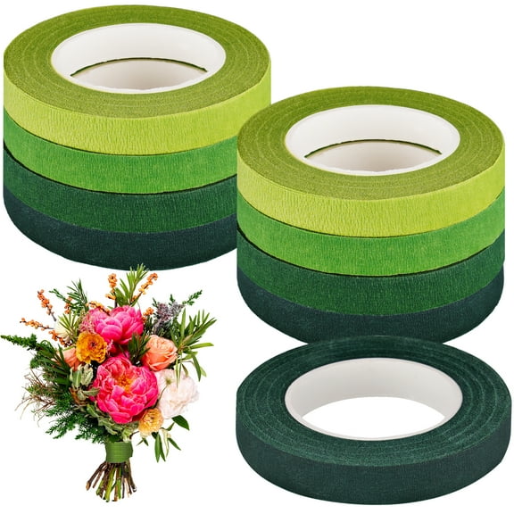 NiHome 0.5" Wide Crepe Paper Floral Wrapping Tape for Flower Stems, Bouquets, Arrangements, DIY Crafts, Gift Wrapping, Decorations, Floral Designs, 9 Rolls 4 Green Shades Variety Pack, 30 Yards Each