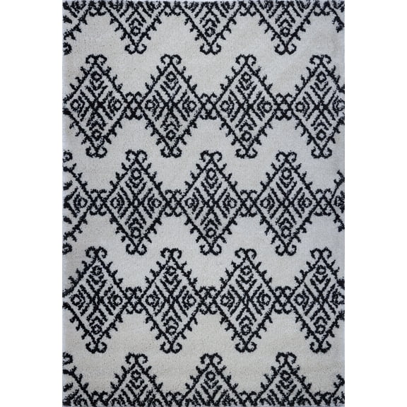 Ladole Rugs Modern Soft Trellis Geometric Bedroom Dining room Living Room Carpet Area Rug in Ivory-Dark Grey 4x6 (3'11" x 5'7", 120cm x 170cm)