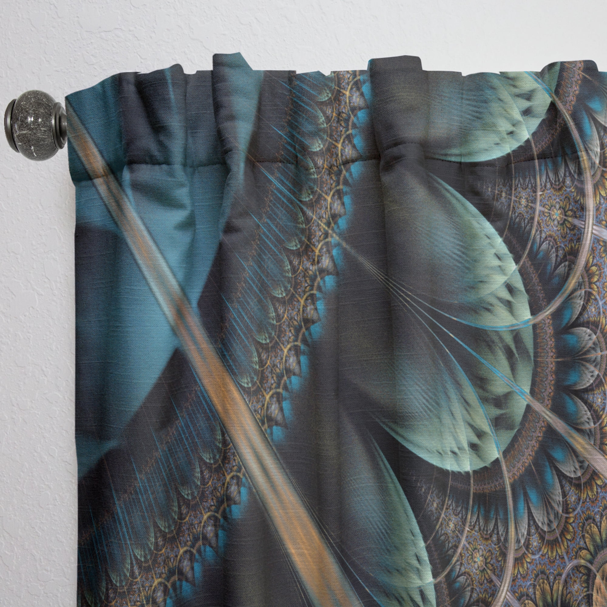 Designart 'Large Blue Brown Fractal Floral Pattern' Floral Curtain Panel