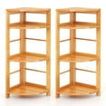 thumbnail image 1 of Gymax 2PCS 4-Tier Corner Shelf w/ Rubber Wood Frame Anti-Toppling Kit for Living Room, 1 of 10