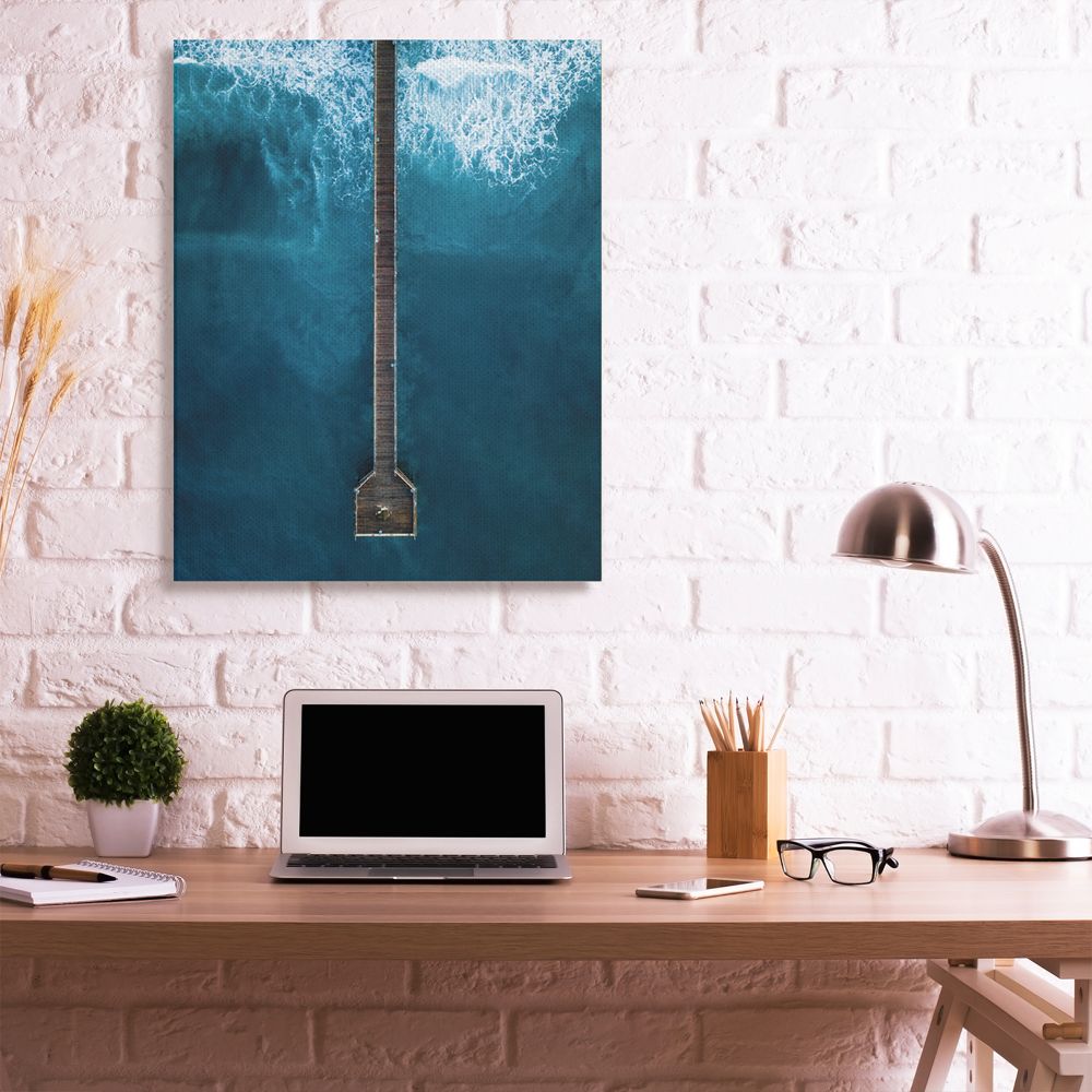 Stupell Industries Long Wood Wharf Beach White Ripple Waves Nature Photography Gallery Wrapped Canvas Art Print Wall Art, 36 x 48