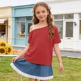 thumbnail image 6 of Mifsaly Girls Off Shoulder T-Shirts Loose Short Sleeve Kids Summer Tops Lightweight Comfortable Soft School Daily Wear Tee, 6 of 8