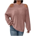 thumbnail image 2 of Womens Cold Shoulder Crewneck Sweaters 2023 Fall Long Sleeve Soft Cable Knit Pullover Shirts Loose Fit Tunic Jumper Tops, 2 of 7