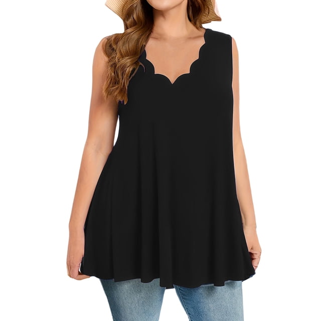 CHUMUD Plus Size Workout Tank Tops for Women Athletic Loose Fit Top Trendy Sleeveless Ruffle V-Neck Babydoll Gym